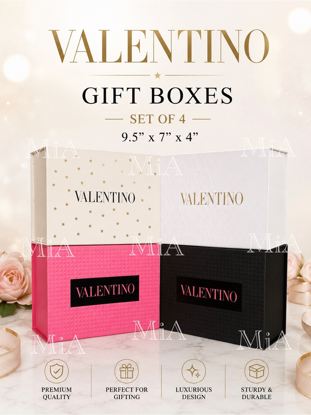 4 x VALENTINO Gift Boxes (9.5” x 7” x 4”)